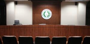 audience view of HSU mock trial courtroom